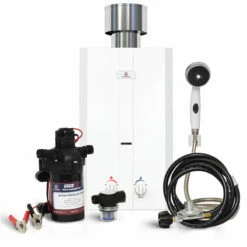 Eccotemp L10 Portable Outdoor Tankless Water Heater W/ EccoFlo Diaphragm 12V Pump, Strainer & Shower Set