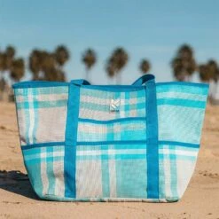 CGEAR Sand-Free Multi-Pocket Beach Tote, Blue Plaid -Campingworld Shop 131798 3