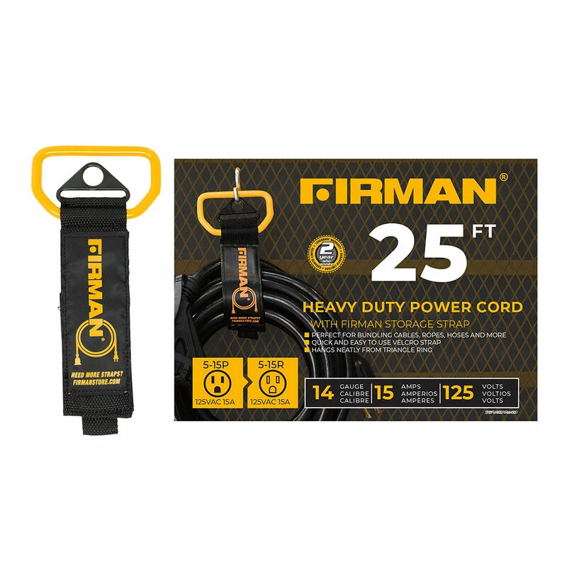Medium Duty 5-15P To 5-15R Generator Utility Power Cord With Storage Strap, 25 Ft. 5 Medium Duty 5-15P To 5-15R Generator Utility Power Cord With Storage Strap, 25 Ft. - Image 3
