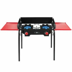 Outdoor Dual-Burner Stove With Side Shelves