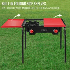 Outdoor Dual-Burner Stove With Side Shelves -Campingworld Shop 133616 4