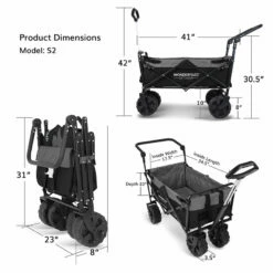 Wonderfold Outdoor S2 Push And Pull Utility Folding Wagon With Wide Beach Tires -Campingworld Shop 383623 BLCK 8