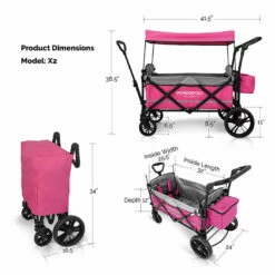 Wonderfold Outdoor X2 Push And Pull Stroller Wagon With Canopy -Campingworld Shop 383626 PINK 9